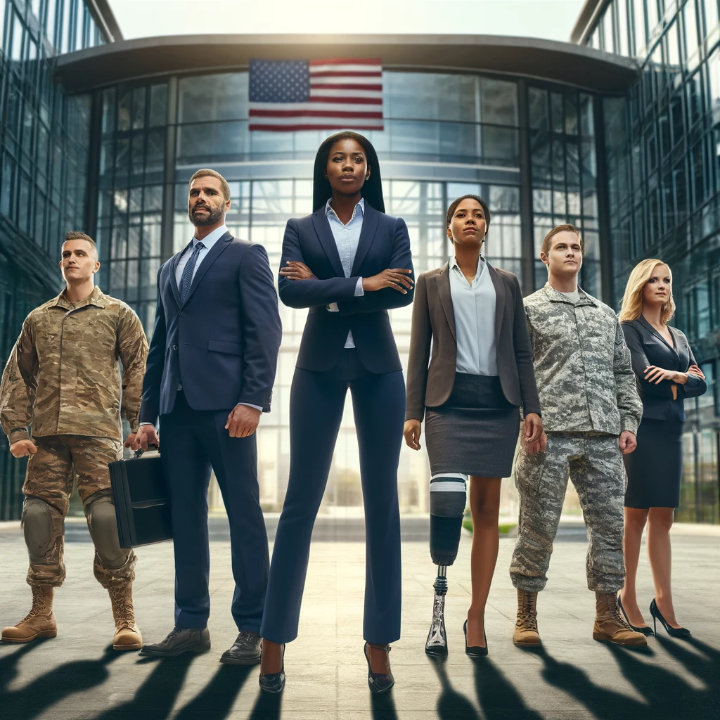 A training team standing before the flag