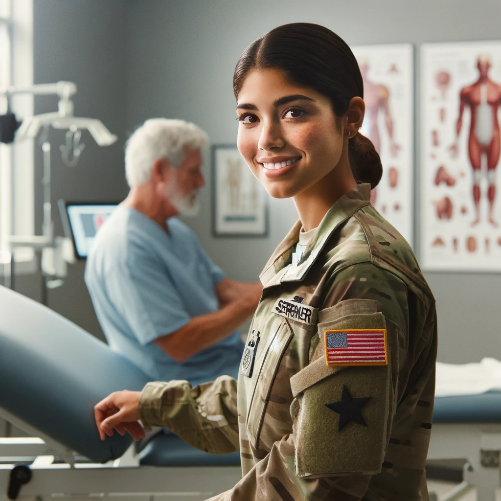 Captain Serrano working a case inside a field clinic