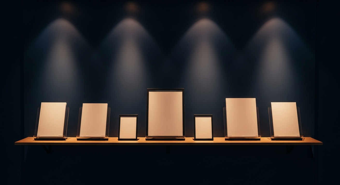 A wall of course volumes waiting on a long shelf